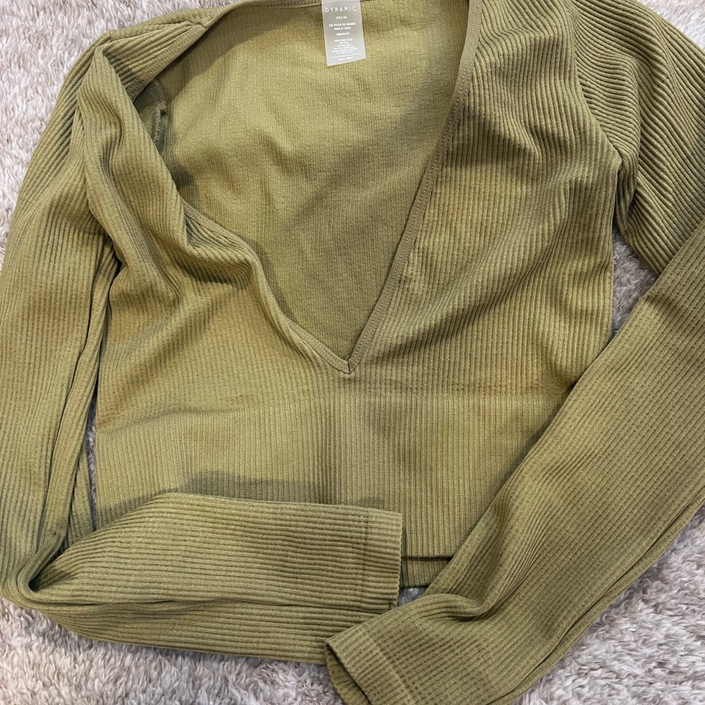 Divided Olive Ribbed Knit Top